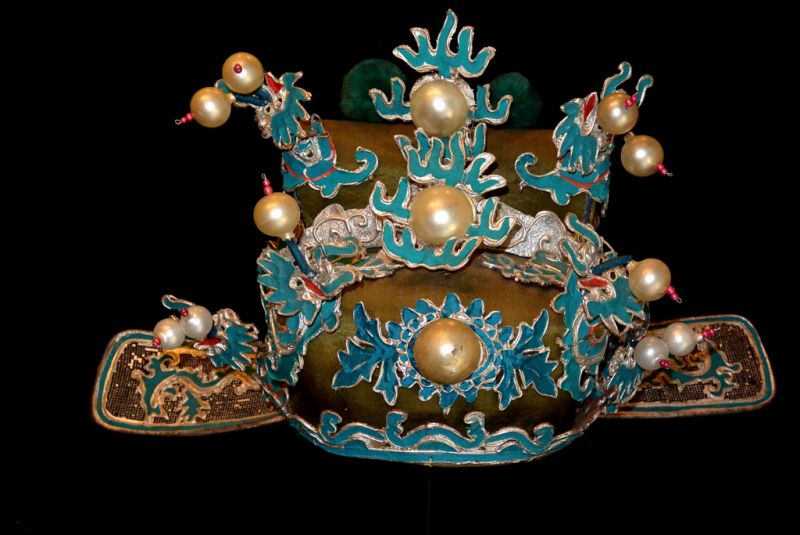 Antiguo Sombrero teatro chino Dragones y perlas 1