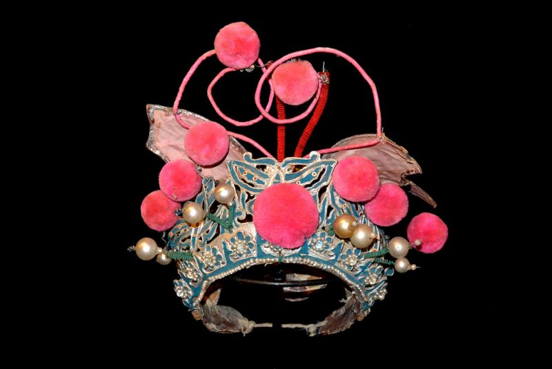 Antiguo Sombrero teatro chino Mariposa rosa 1