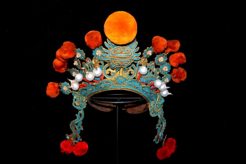 Antiguo Sombrero teatro chino Rojo y naranja 1