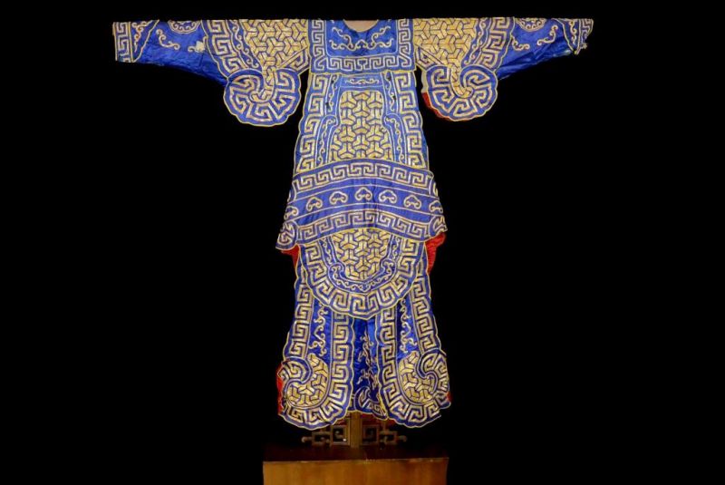Antiguo teatro traje chino - Azul y Dragón de oro 4