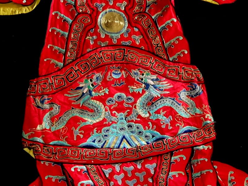 Antiguo teatro traje chino Rojo - Dragones dobles 3