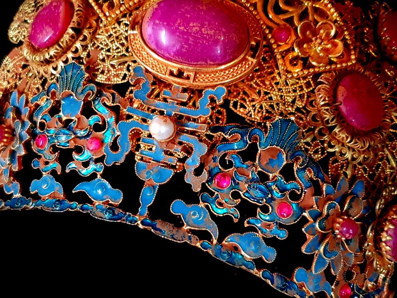 Antiguo tiara china de teatro dorado - Emperador y Emperatriz - Emperatriz Qing 3