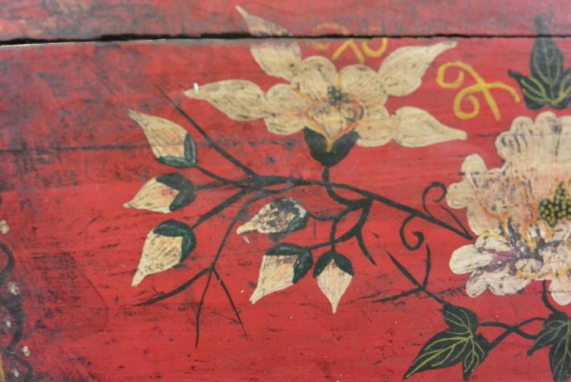 Antike klein chinesische Truhe Mao-Ära Blumen 4