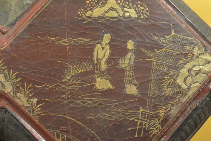 Antike Lackkunst Diamant-box chinesische Landschaft 4