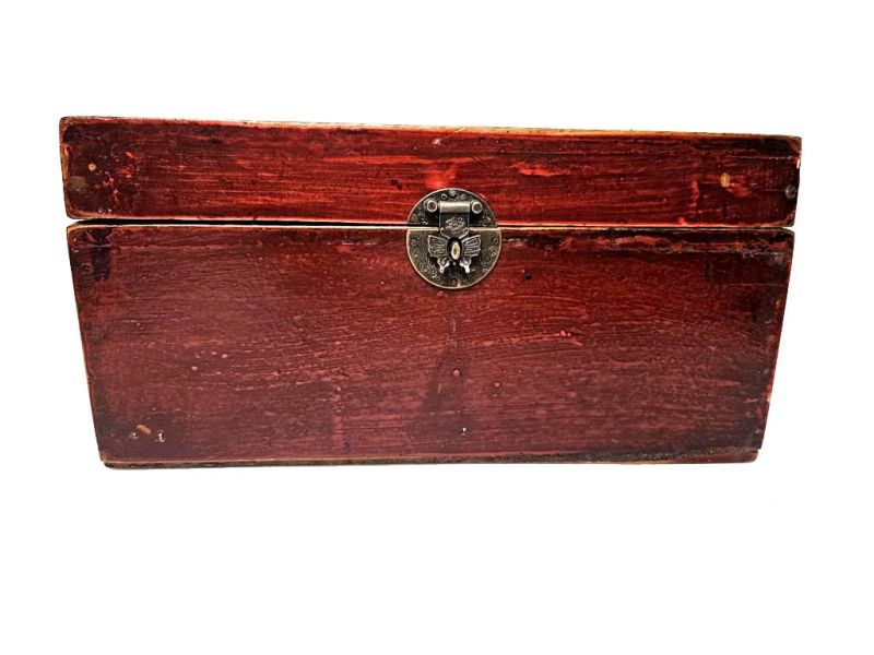 Antique Chinese Red Patinated Wood Chest with Brass Latch 2