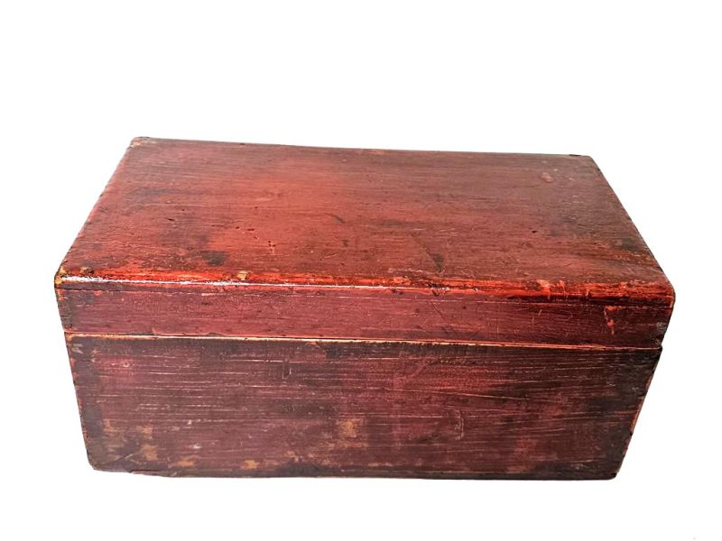 Click thumbnail to enlarge and hover over the picture to zoom Antique Patinated Red Chinese Wooden Chest 1