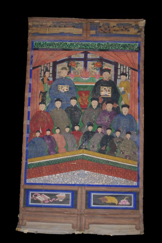 Antique - Very large Chinese ancestors portrait painting - Qing Dynasty - 20 characters 1
