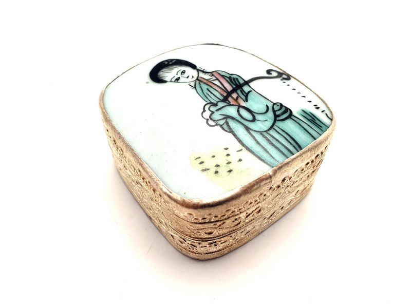 Asian Box Metal and Porcelain Court lady 1
