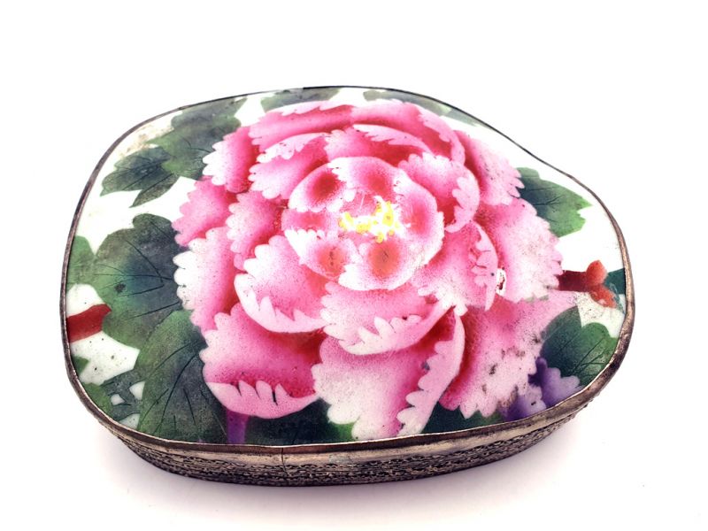 Asian Box Metal and Porcelain Peony 2