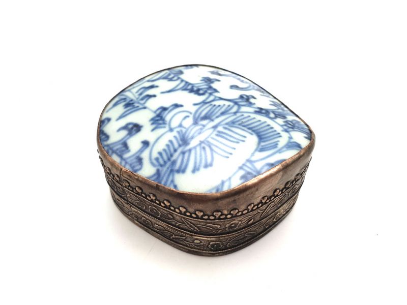 Asian Box Metal and Porcelain Qing 1