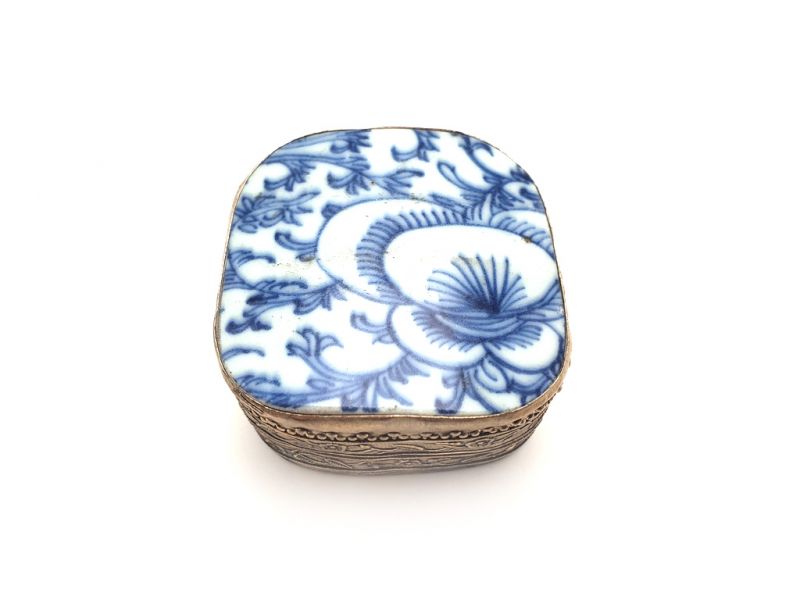 Asian Box Metal and Porcelain White and Blue 2 2