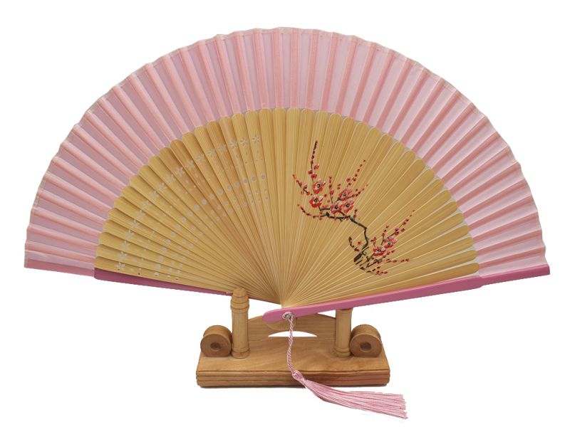 Asian Hand fan - Hand Painted - Cherry blossoms - Pink 1