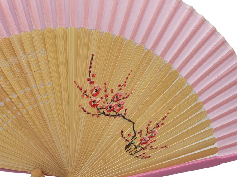 Asian Hand fan - Hand Painted - Cherry blossoms - Pink 2