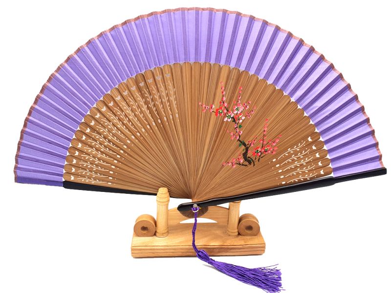 Asian Hand fan - Hand Painted - Cherry blossoms - Purple 1