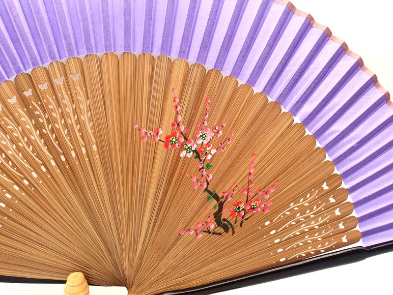 Asian Hand fan - Hand Painted - Cherry blossoms - Purple 2