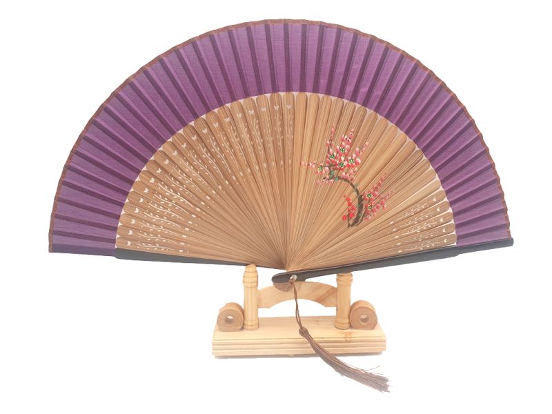 Asian Hand fan - Hand Painted - Cherry Blossoms - Purple 1