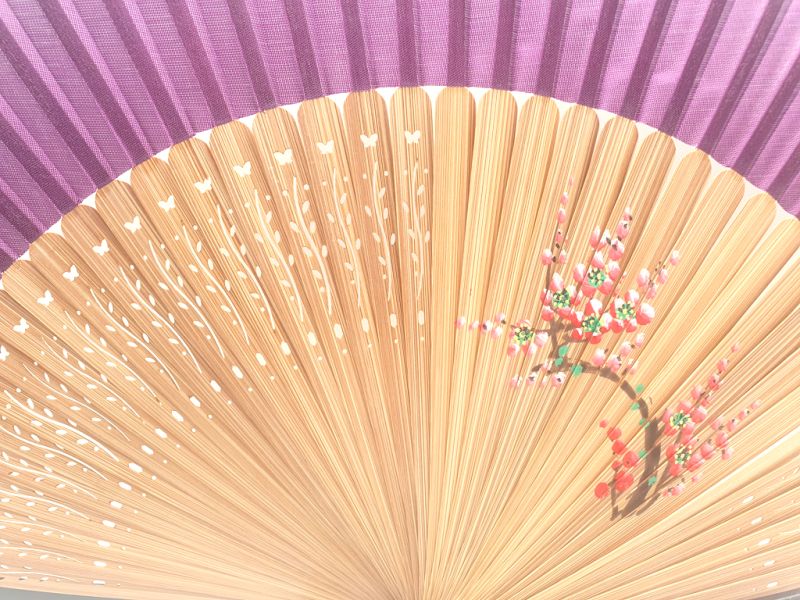 Asian Hand fan - Hand Painted - Cherry Blossoms - Purple 2