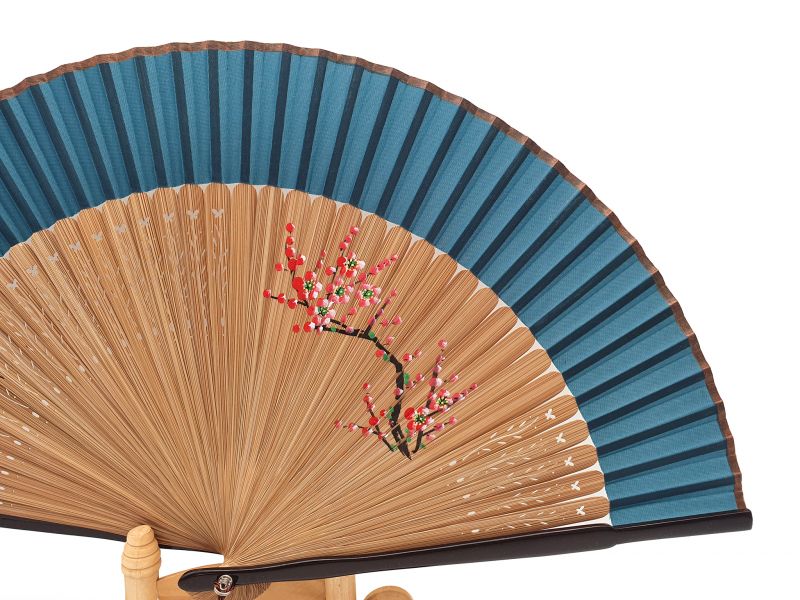 Asian Hand fan - Hand Painted - duck green 2