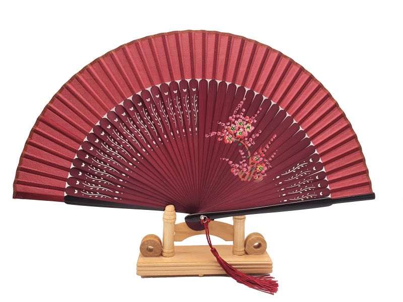 Asian Hand fan - Hand Painted - Red Bordeaux 1