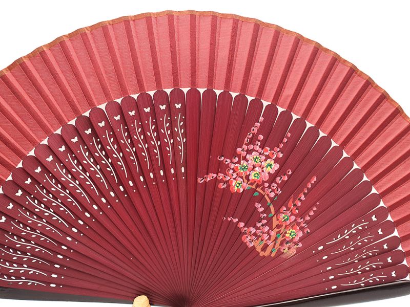 Asian Hand fan - Hand Painted - Red Bordeaux 2