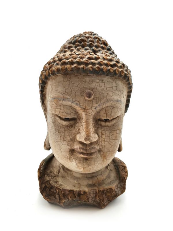 Asian wooden statue - Buddha head 27cm 1