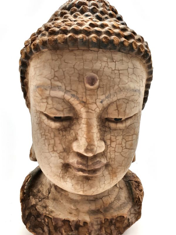 Asian wooden statue - Buddha head 27cm 2