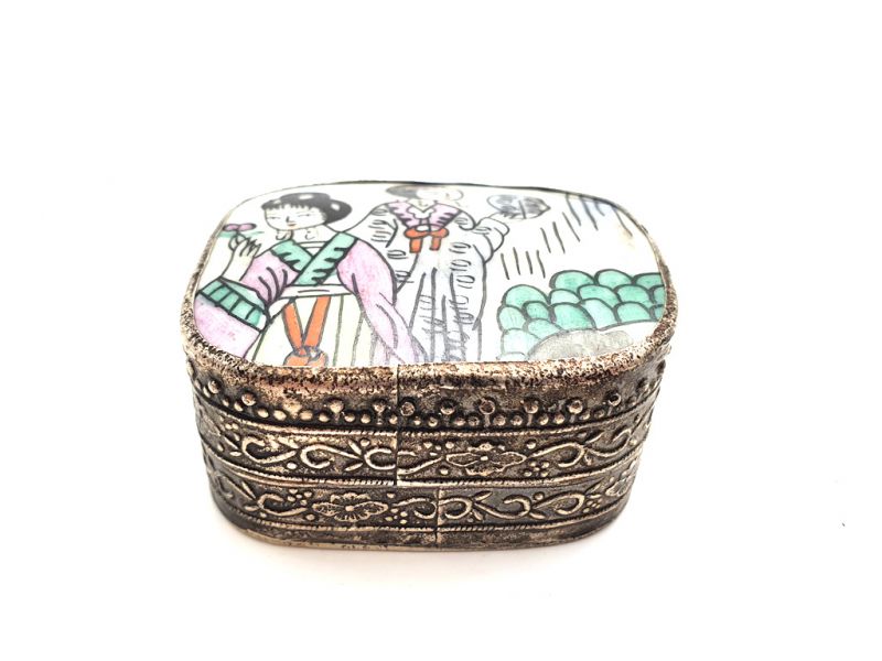 Asiatische Box Metall und Porzellan 2 Hofdamen 2