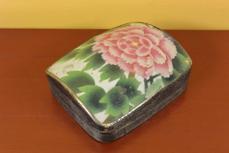 Asiatische Box - Metall und Porzellan - Große Pfingstrose 2