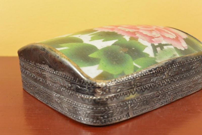 Asiatische Box - Metall und Porzellan - Große Pfingstrose 3