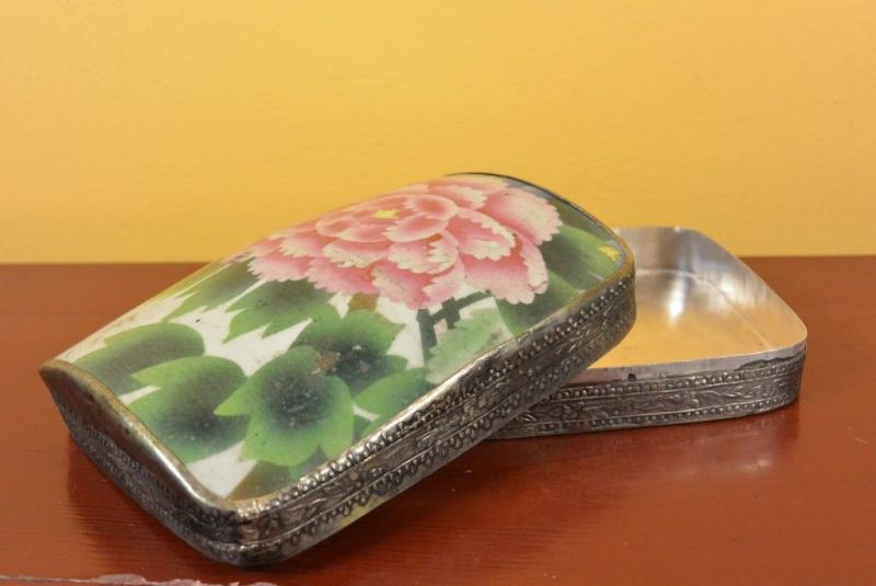 Asiatische Box - Metall und Porzellan - Große Pfingstrose 5