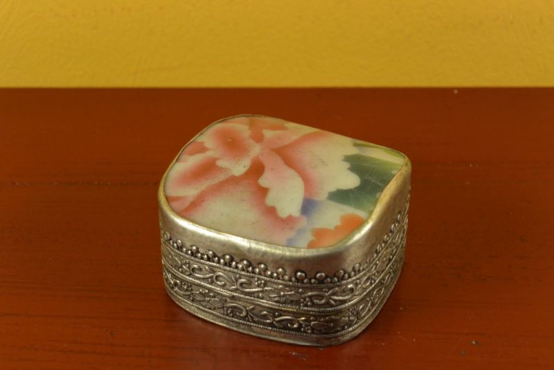 Asiatische Box Metall und Porzellan Pfingstrose 3