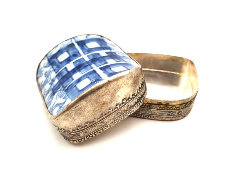 Asiatische Box Metall und Porzellan Weiße und blaue 1 4
