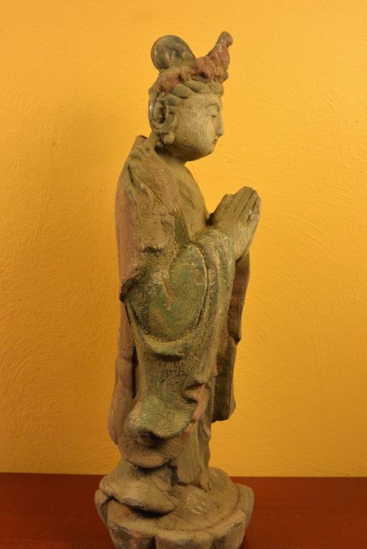 Asiatische Holzstatue Göttin Guanyin Steh 4