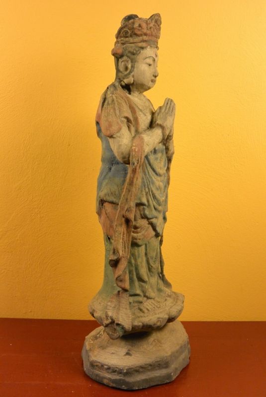 Asiatische Holzstatue Große stehende Göttin 4