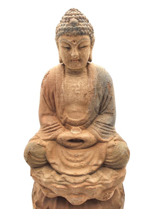 Bilder überfliegen für die vergrößerung Asiatische Holzstatue Sitzender Buddha 2