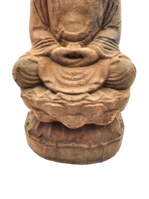 Bilder überfliegen für die vergrößerung Asiatische Holzstatue Sitzender Buddha 3