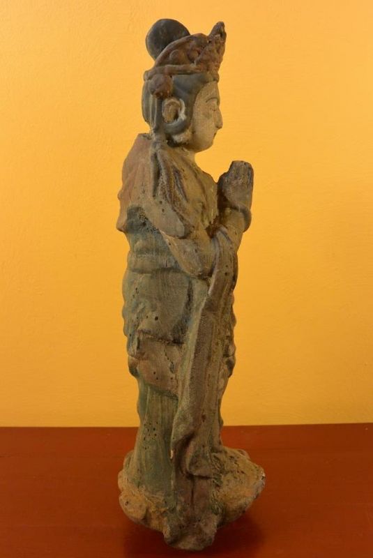 Asiatische Holzstatue Stehen Göttin 4