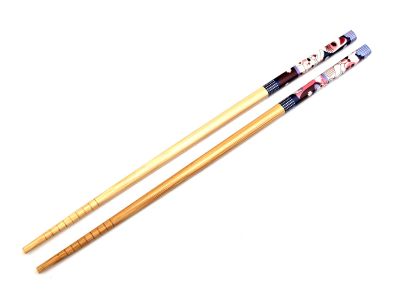 Baguettes Japonaises en Bambou Maneki-neko Bleu et Rose - Paire Graphique - 23 cm