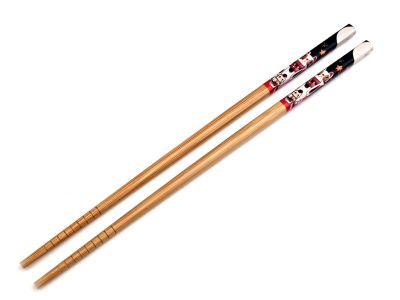 Baguettes Japonaises en Bambou Maneki-neko et Motifs Floraux - Paire Élégante - 23 cm