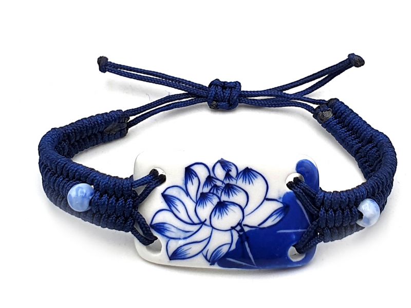 Bijoux Céramique - Collection Blanc Bleu - Bracelet - Chine - Grande fleur de lotus