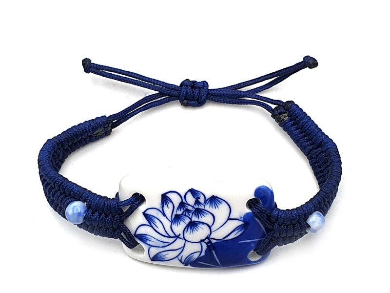 Bijoux Céramique - Collection Blanc Bleu - Bracelet - Chine - Grande fleur de lotus 3
