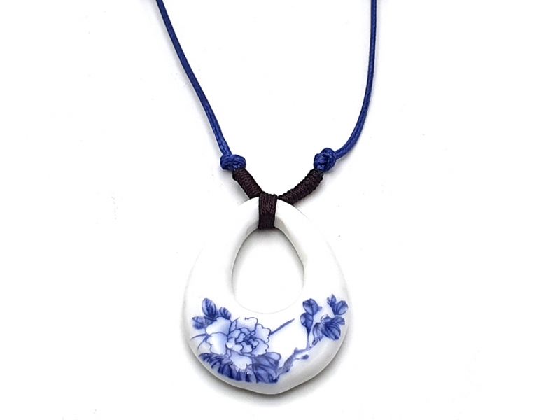 Bijoux Céramique - Collection Blanc Bleu - Collier - Chine - Fleurs 1