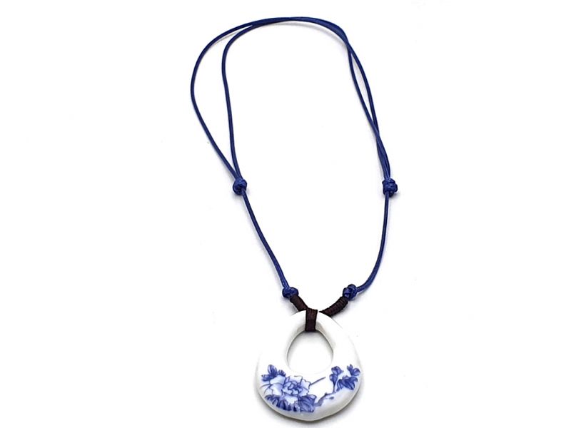Bijoux Céramique - Collection Blanc Bleu - Collier - Chine - Fleurs 2