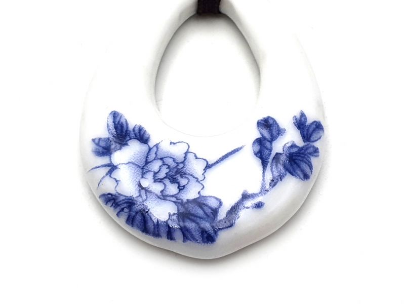 Bijoux Céramique - Collection Blanc Bleu - Collier - Chine - Fleurs 3