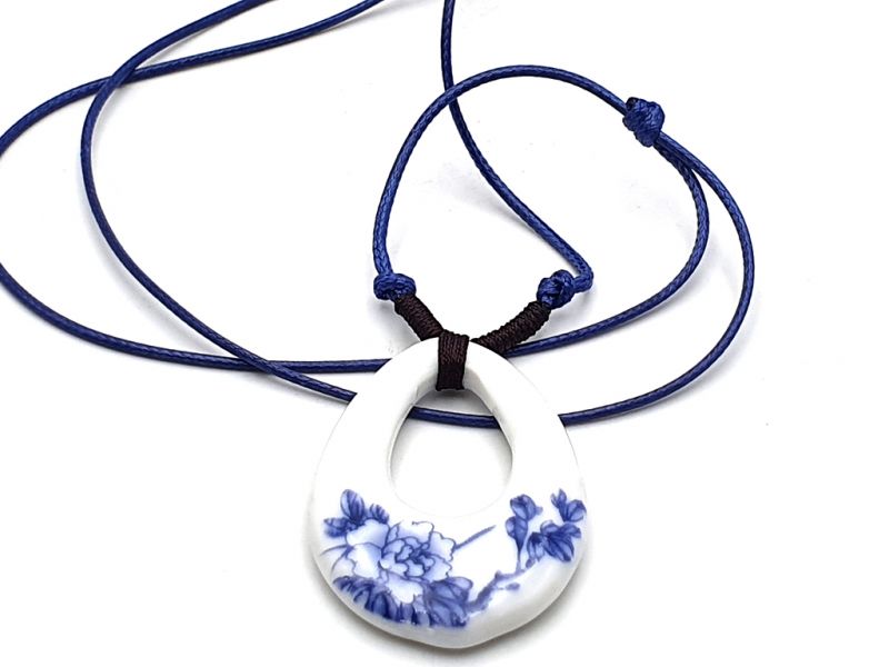 Bijoux Céramique - Collection Blanc Bleu - Collier - Chine - Fleurs 4