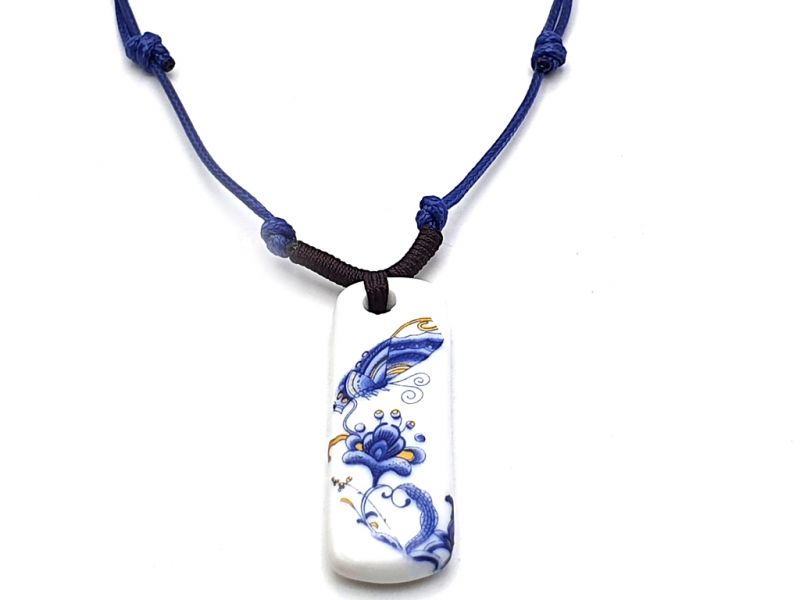 Bijoux Céramique - Collection Blanc Bleu - Collier - Chine - Papillon