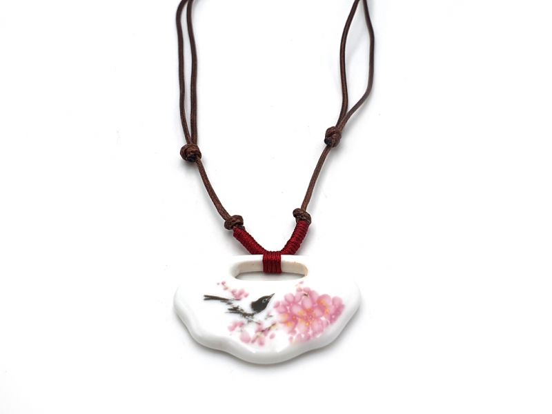 Bijoux Céramique - Collection fleurs de Chine - Collier - Oiseau sur un cerisier 2
