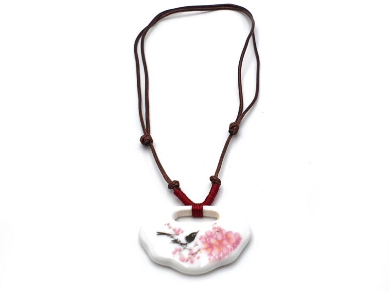 Bijoux Céramique - Collection fleurs de Chine - Collier - Oiseau sur un cerisier 3