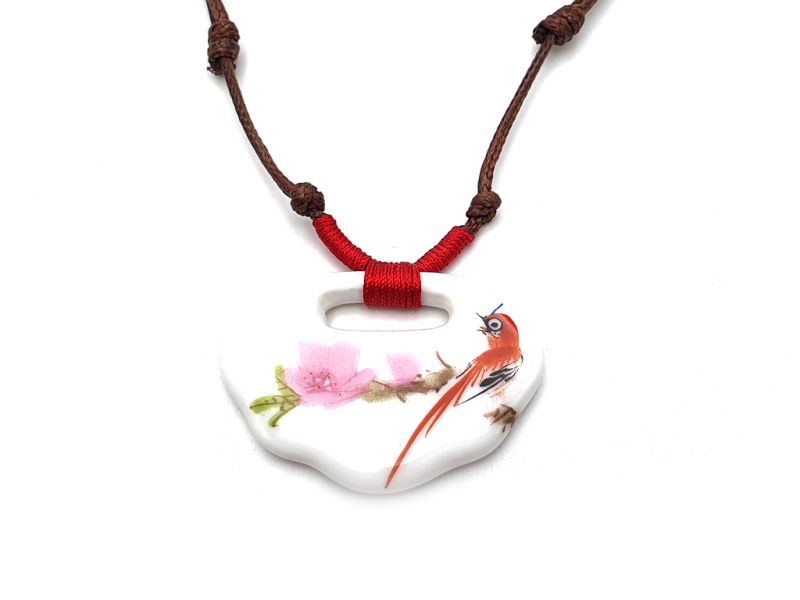 Bijoux Céramique - Collection fleurs de Chine - Collier - Oiseau sur une branche 1