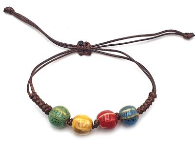 Bijoux en Céramique / Porcelaine - Petit Bracelet - 4 Perles (Rouge/Jaune/Vert/Bleu)
